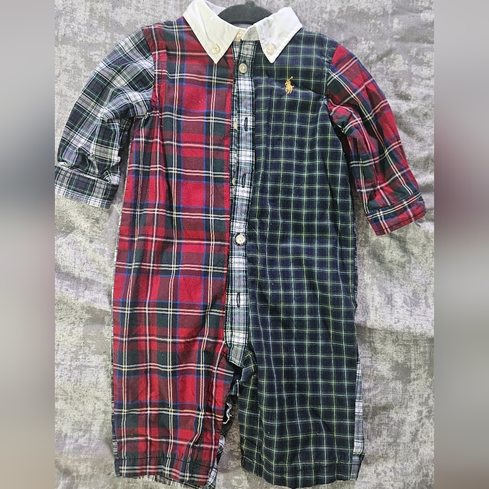 Polo by Ralph Lauren Red and Blue Plaid Kids One Piece